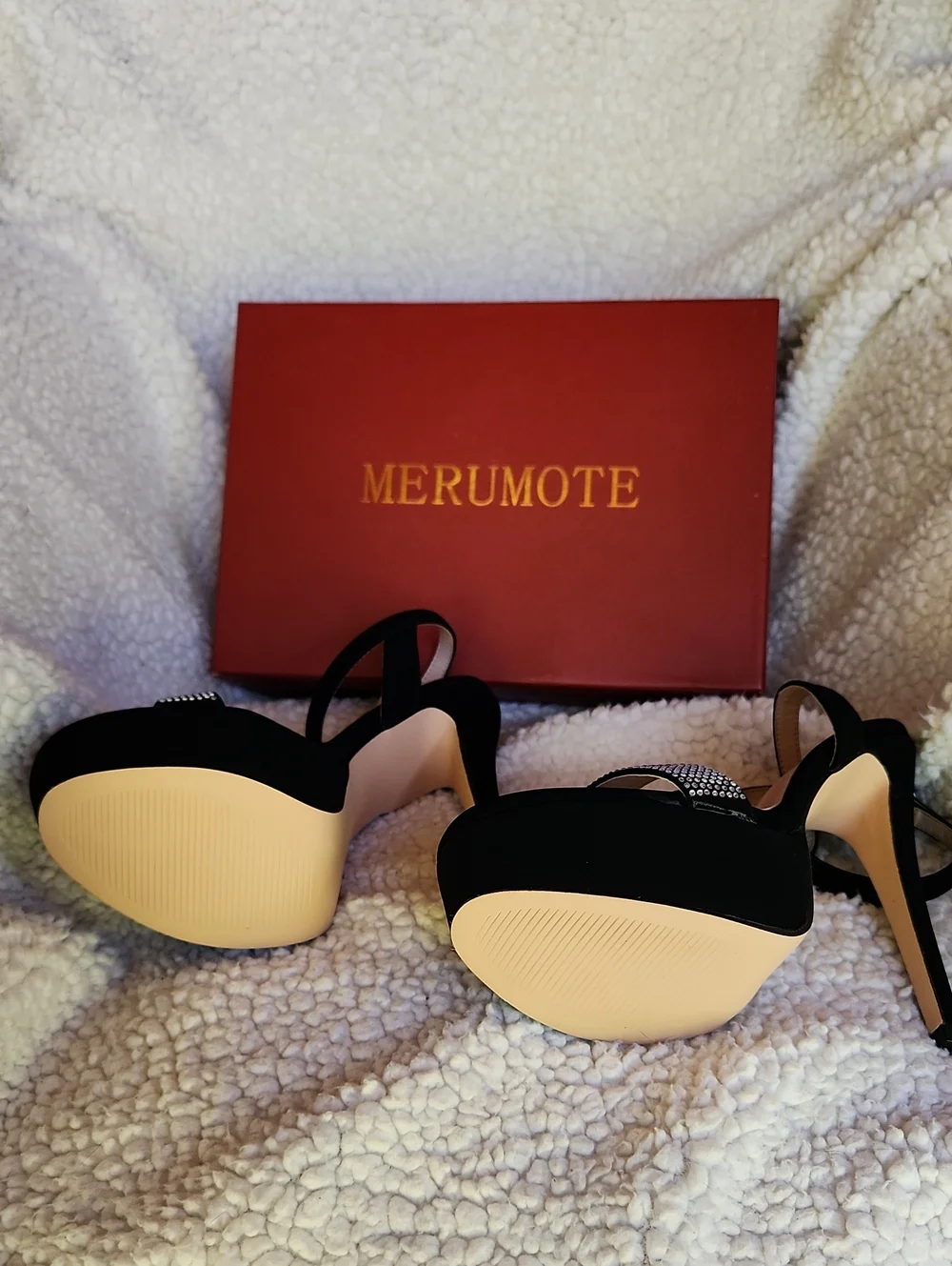 Black Rhinestone Platform Heels - Merumote